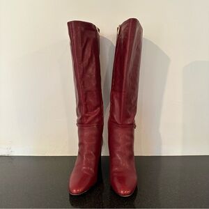 Franco Sarto Elegant Red Burgundy Leather Knee-High Boots
